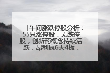 午间涨跌停股分析：55只涨停股，无跌停股，创新药概念持续活跃，昂利康6天4板，众生药业2连板