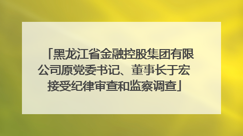 黑龙江省金融控股集团有限公司原党委书记、董事长于宏接受纪律审查和监察调查